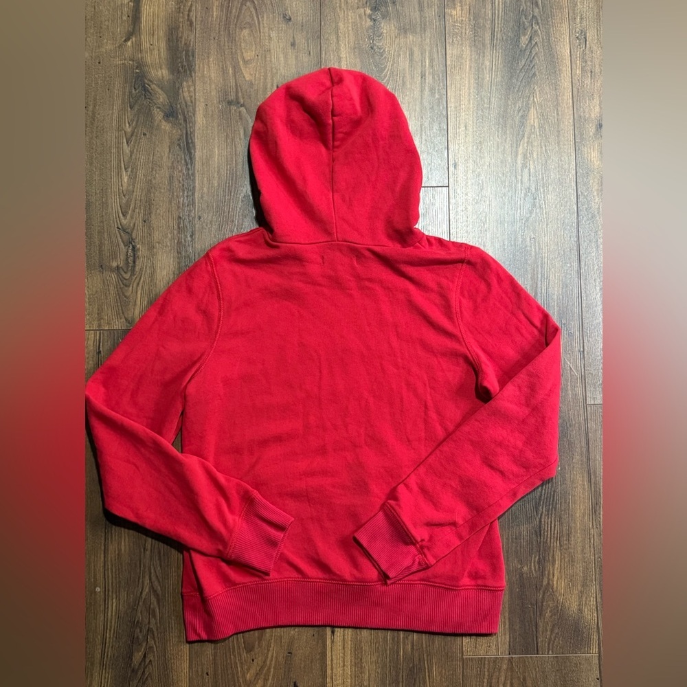 Hollister Co. Women's Script Logo Red Hoodie Sweatshirt Size Large Y2K Style - Picture 6 of 7